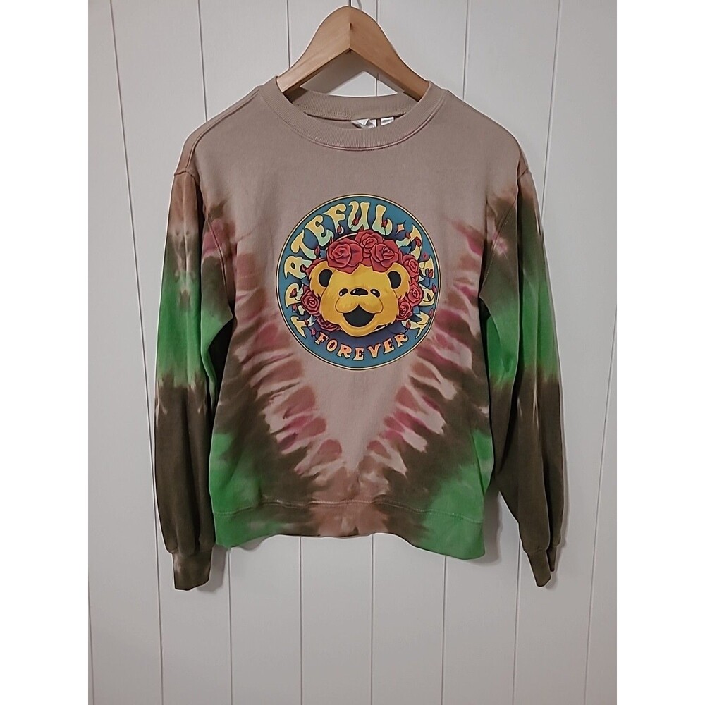 Grateful Dead Women's Crewneck Sweatshirt Forever Bear Tie Dye Green Brown Sz XS